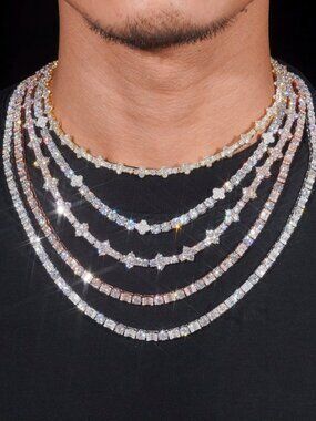 925 Silver Tennis VVS Moissanite Chain GRA Certified Various Fancy Designs